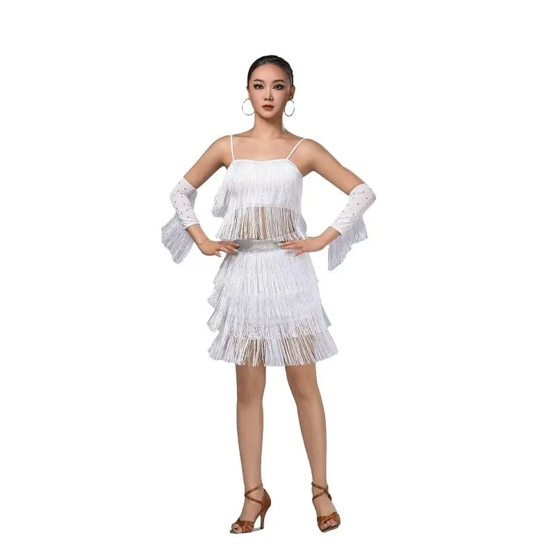 النساء تشاتشا تانجو ممارسة الملابس الكبار هامش Dancewear المرحلة حفلة موسيقية زي فستان رقص اللاتينية أداء الرقص هامش اللباس #4