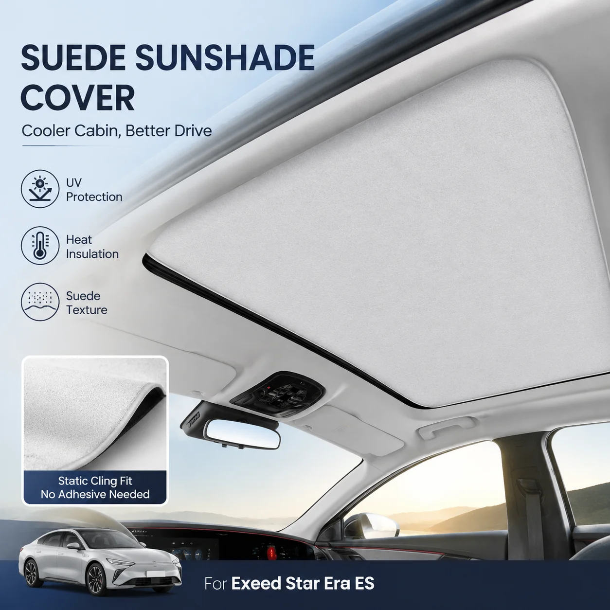 Suede Static Cling Sunshade Cover UV Protection Heat Insulation For Exeed Star Era ES Car Interior Accessory