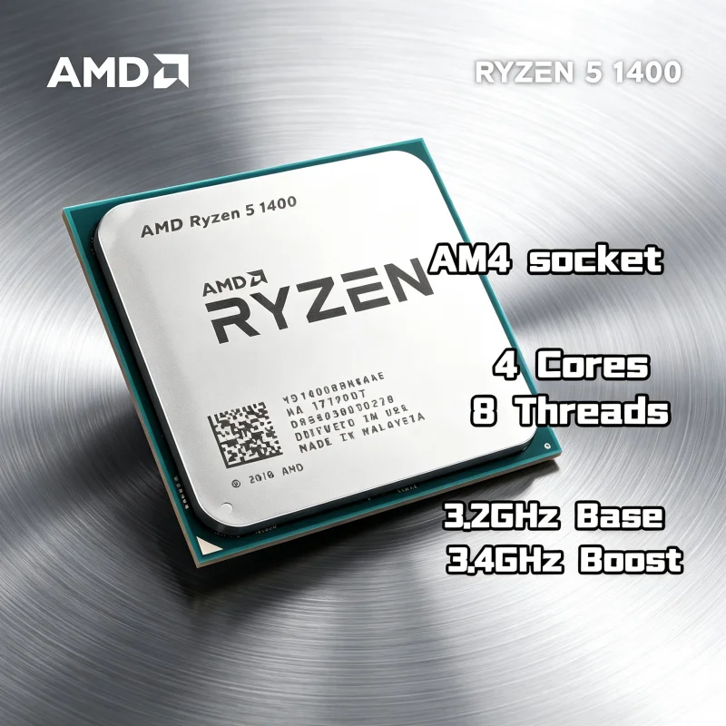 AMD Ryzen 5 1400 4C8T 3.2GHz Base 3.4GHz Boost 8MB L3 65W Socket AM4 Unlocked Gaming CPU Without Package