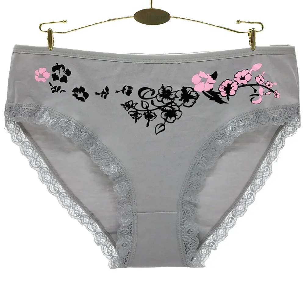 Ropa interior de mujer, bragas de talla grande, calzoncillos sexis de encaje, calzoncillos de algodón estampados para niñas, moda femenina 6