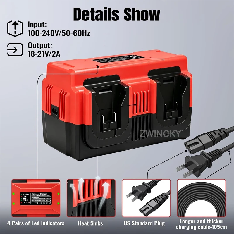 For Dewal/Milwaukee 18V Lithium Battery 4-Port Li-ion Battery Charger With LED Indicator Power Tool Battery Rechargeable Charger