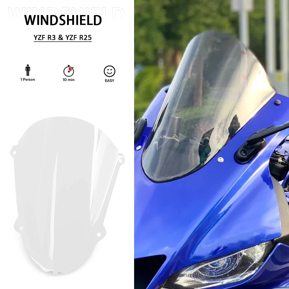 

Windshield Wind Deflector FOR YAMAHA YZF R3 R25 YZFR3 YZF-R3 2019-2025 YZF-R25 Double Bubble Windscreen Screen Accessories