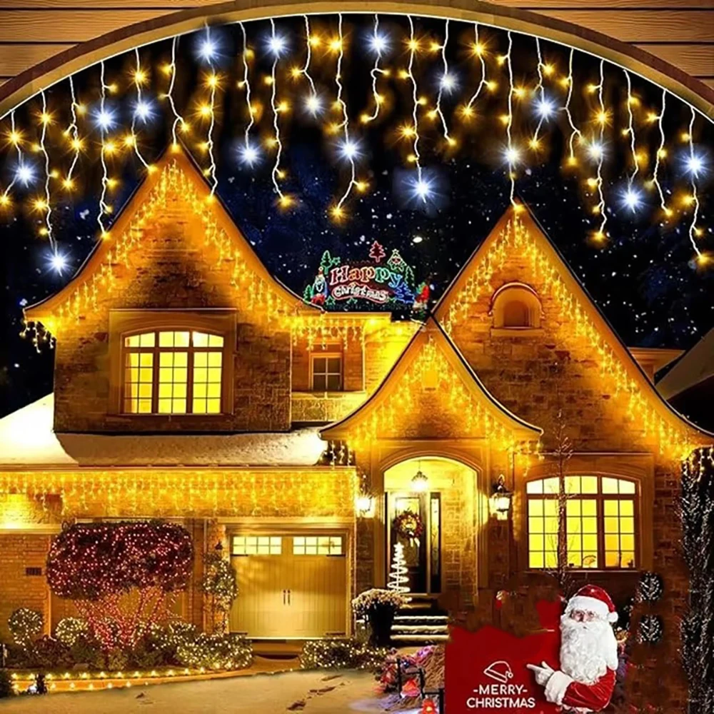 LED Icicle String Lights Waterproof Outdoor Christmas Decoration Fairy Curtain Lights Garland For House Patio Wedding New Year