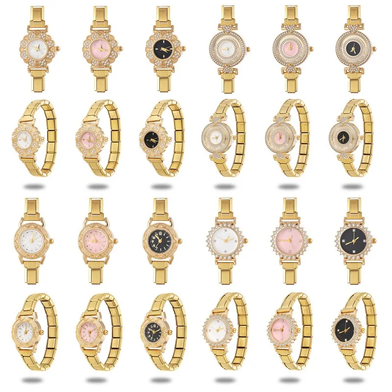 NEW Fashion Flower Round Shape Shiny Zircon Watch Dial Women's High Quality Stainless Steel Watch Head Bracelet Bangles