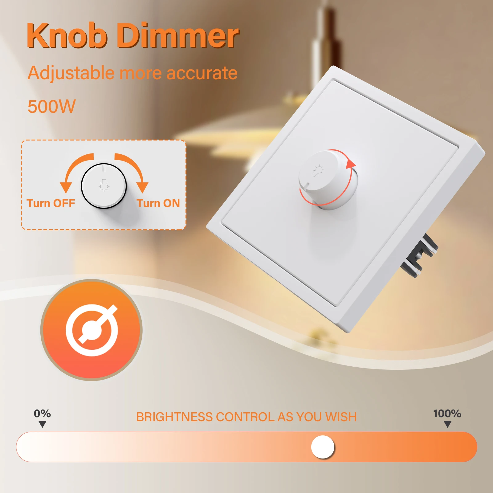 BSEED  Mechanical Knob Dimmer Switch 1Way Wall Light Switch Plus EU Power Sockets Type-c USB Charging Ports  Plastic Frames