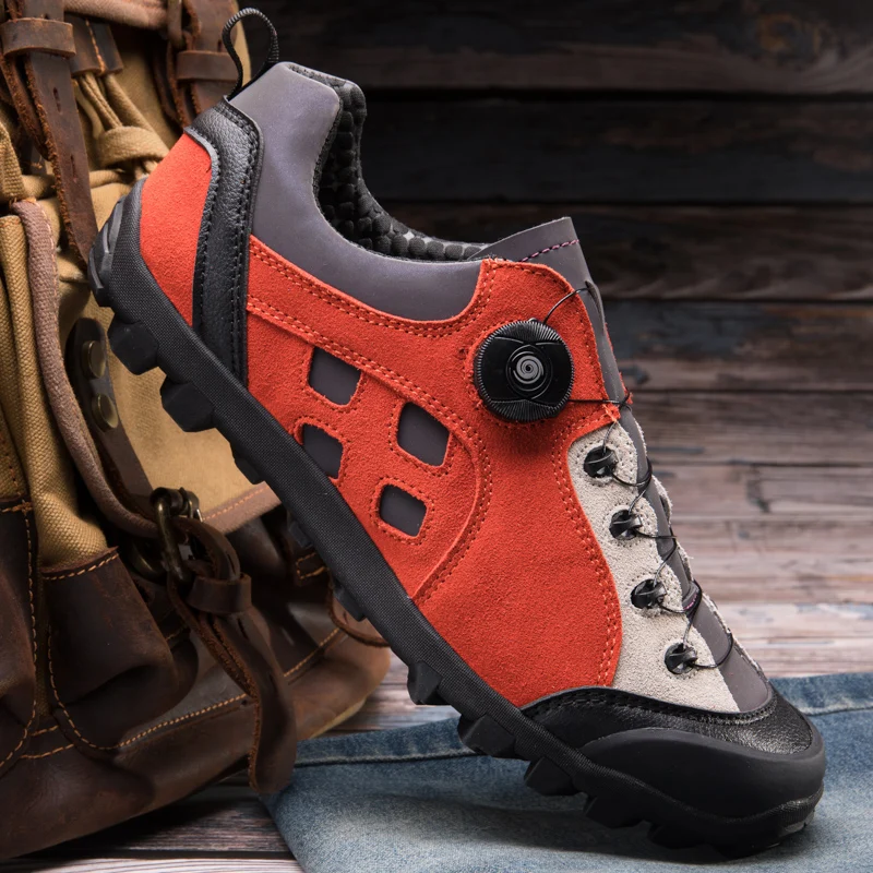 Four-Season Men's Hiking Shoes Outdoor Sports Genuine Leather Wear-Resistant Climbing Shoes Rubber Sole Trekking Sneaker