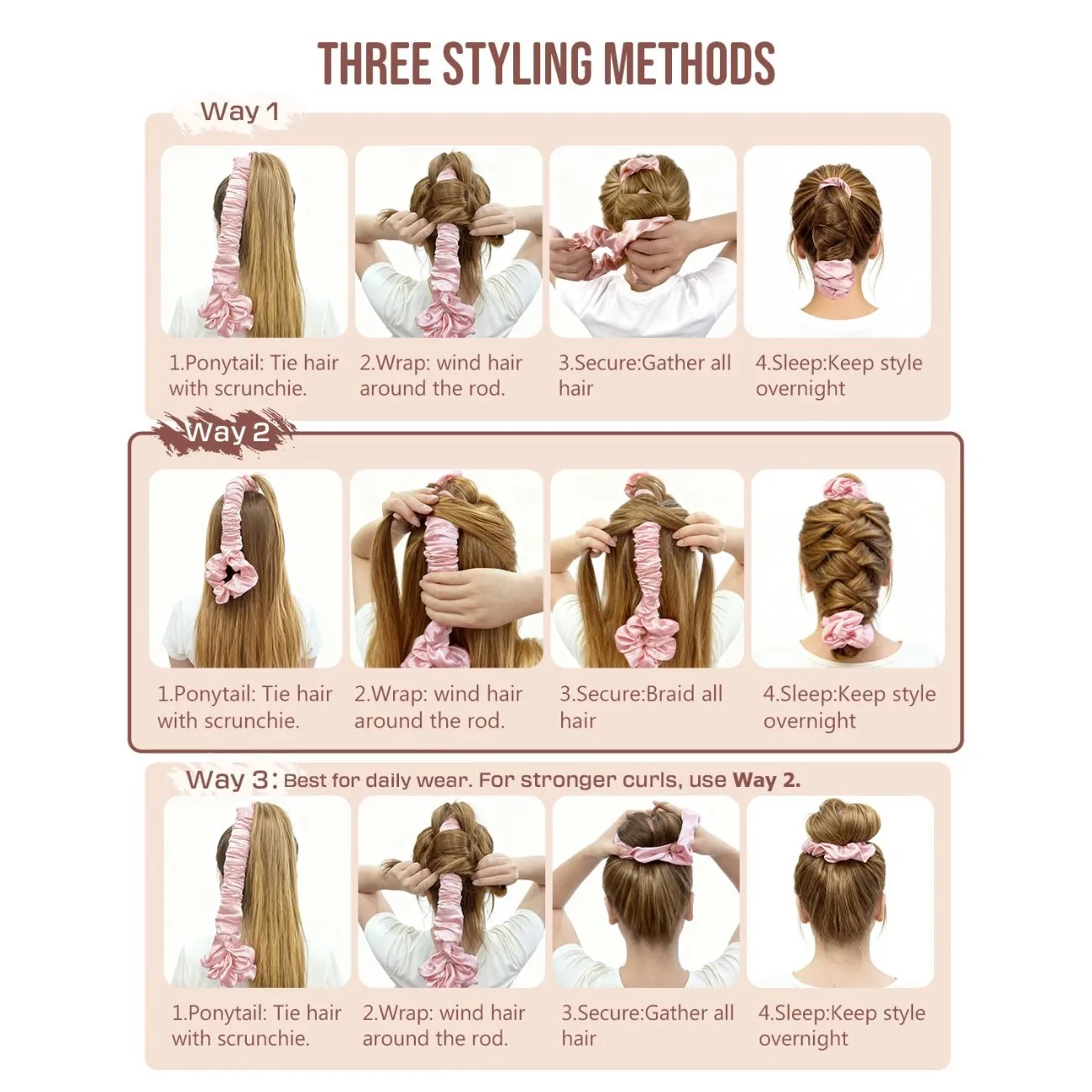 Heatless Hair Curler Set Satin Non Heat Curling Rod Overnight Big Curls Sleep Roller Scrunchie Lazy Wavy Hair Tool view 3