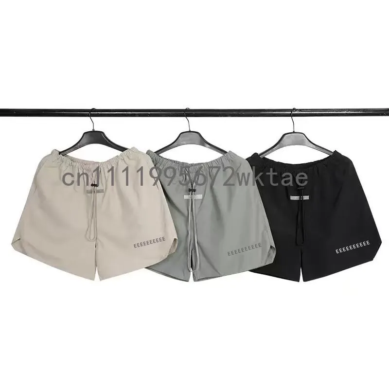 

Быстросохнущие мужские шорты на шнурке, люксовый дизайн, со светоотражающими надписями, повседневные свободные пляжные шорты в уличном стиле, полубрюки