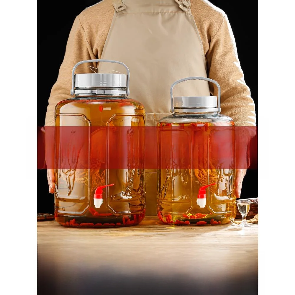 

Thiened Glass Sealable Jar Chinese Sle Kitchen Storage Bottle for Soaking Wine with Tap High End Home Use Ginseng Included