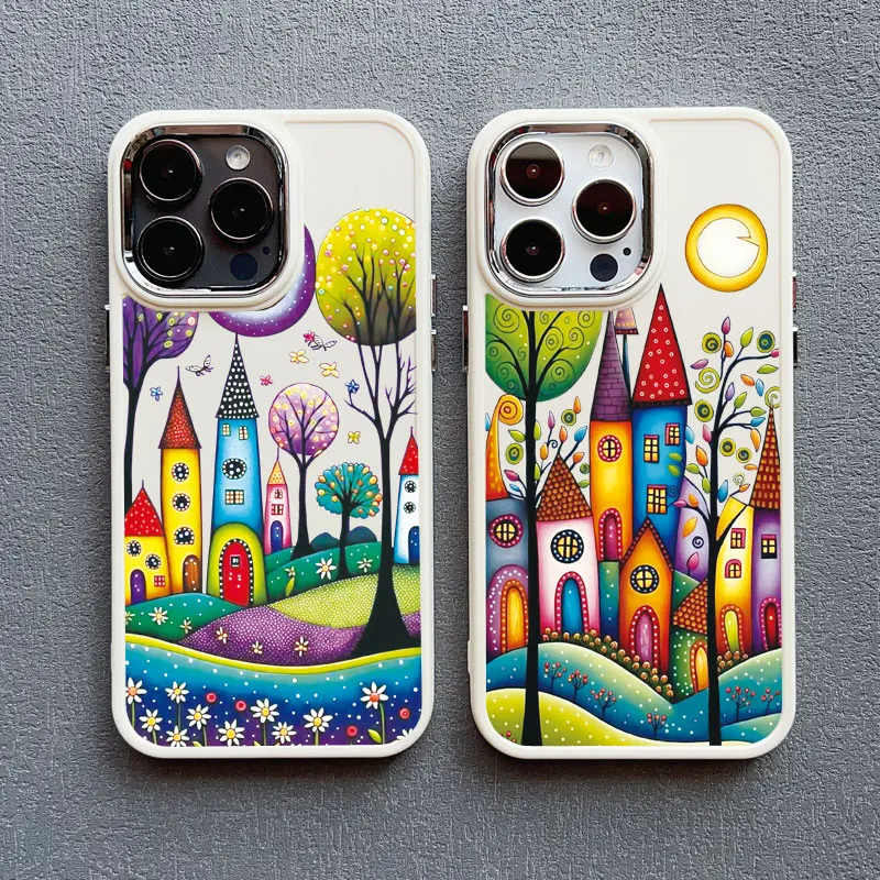 

Colorful Forest Town Silicone Phone Case for Iphone 16 15 14 Pro Max Plus 13 12 11 Pro Max X XR XS 7 8 Plus SE Shockproof Covers