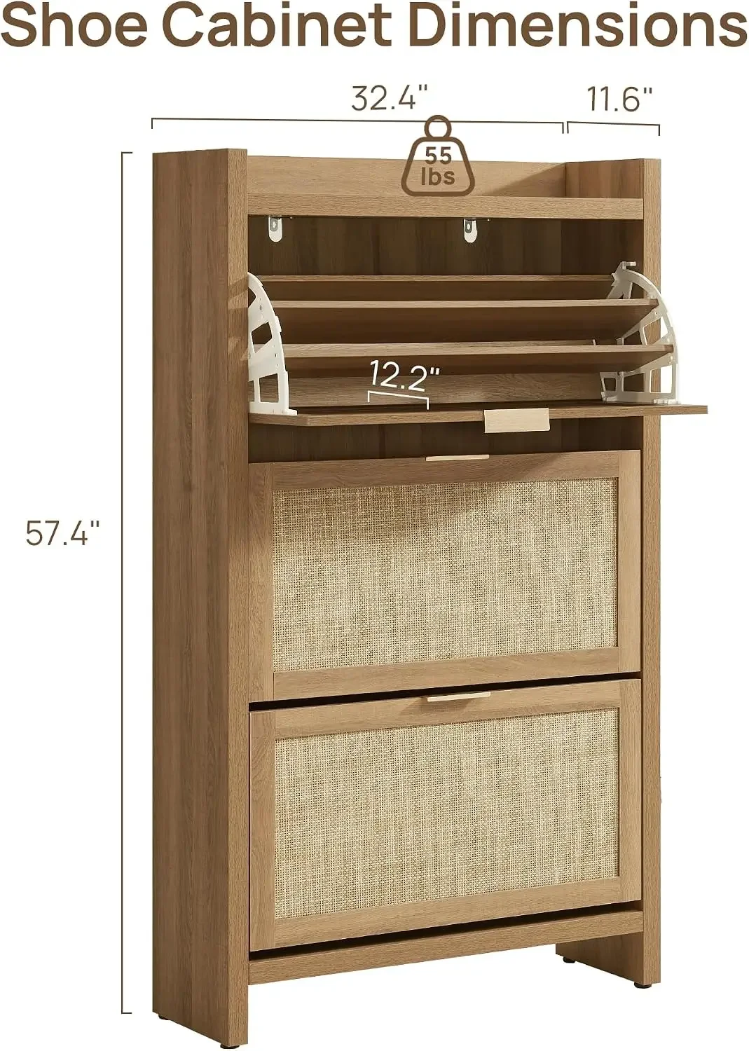 Rattan Shoe Storage Cabinet with 6 Flip Drawers, 2 Pieces | 57.4