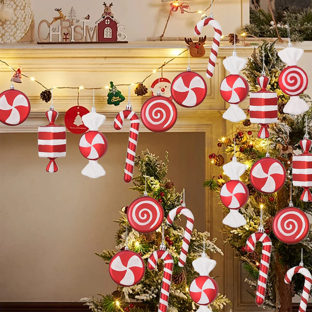 

Christmas Candy Cane Pendants Set Xmas Tree Hanging Ornaments Christmas Home Party Decoration Navidad New Year Children‘s Gift