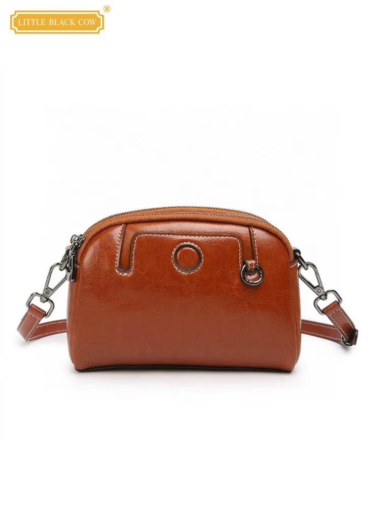 

New Office Female Oil Wax Zipper Casual Split Leather Single Shoulder Bag Women Design Solid Color Crossbody Bags Underarm Bag