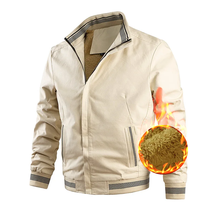 Men's Casual Plus-Size Fleece Jacket New Cotton Washed Baseball Coat Comfortable Outerwear