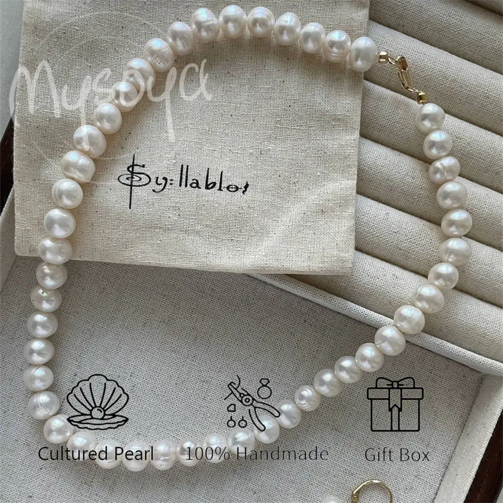

MYSOYA ожерелье из белого пресноводного жемчуга 7-8 мм, подарочная коробка, подарки для нее/жума, на дни рождения/свадьбы/юбилея/День святого Валентина
