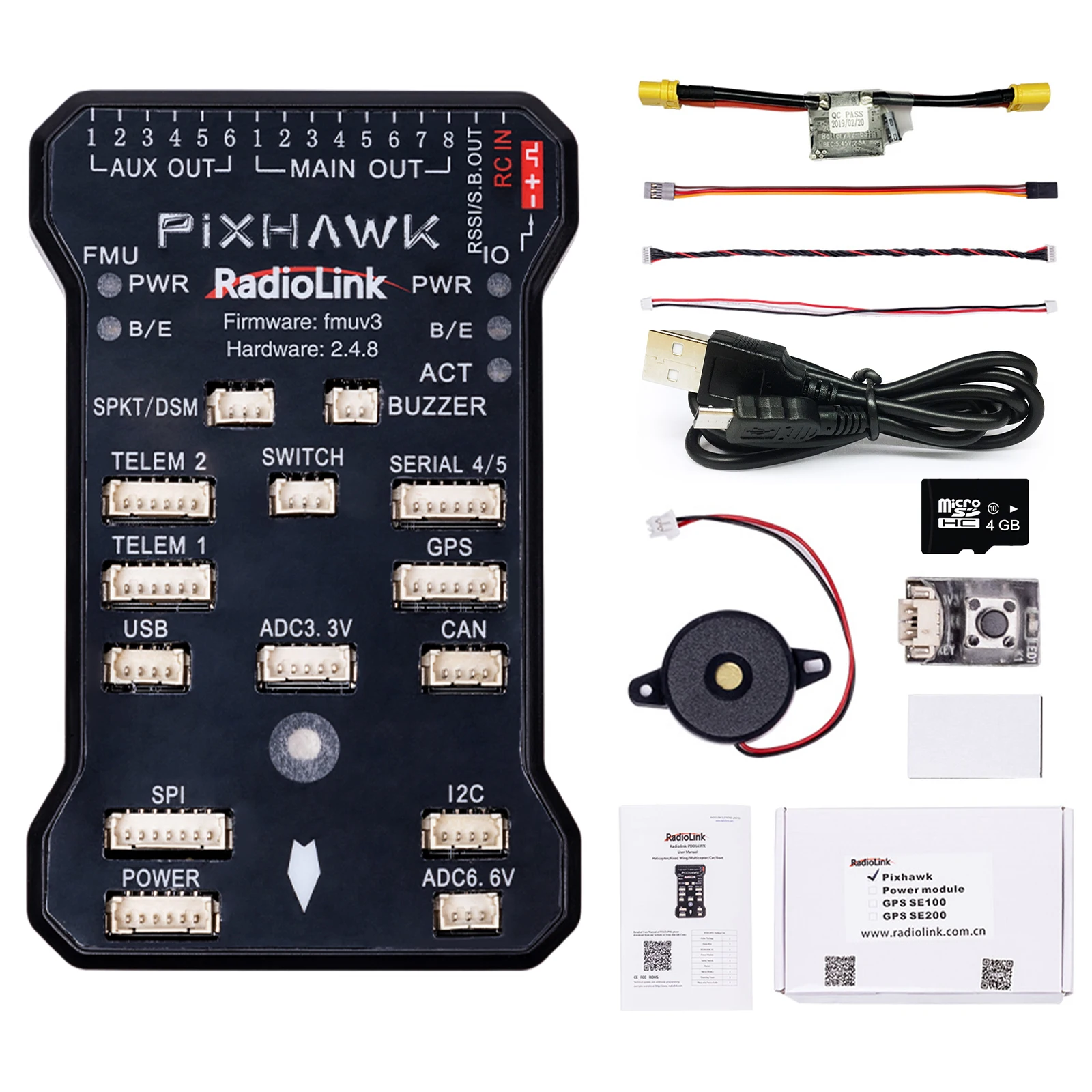 Radiolink 2.4,8 APM Pixhawk PIX controlador de vuelo de 32 bits FC con GPS M10N SE100 para Dron cuadricóptero multirotor de 6-8 ejes RC