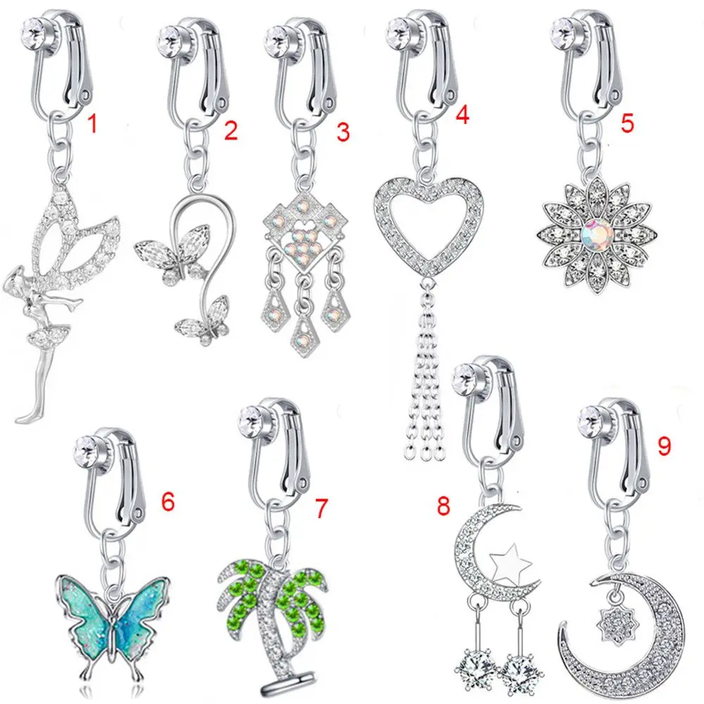 女性軟骨クリップへそリングイヤリングクリップ偽腹リングへそクリップへそリングボディジュエリー