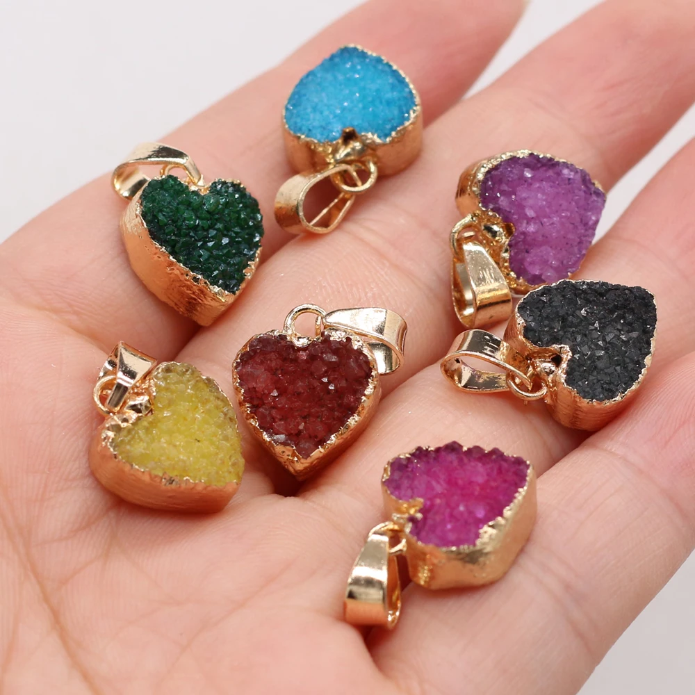 4pc Natural Stone Druzy Pendants Heart Shape Gold-plated Agates Druzy Charms for Jewelry Making Necklace Earrings Accessories