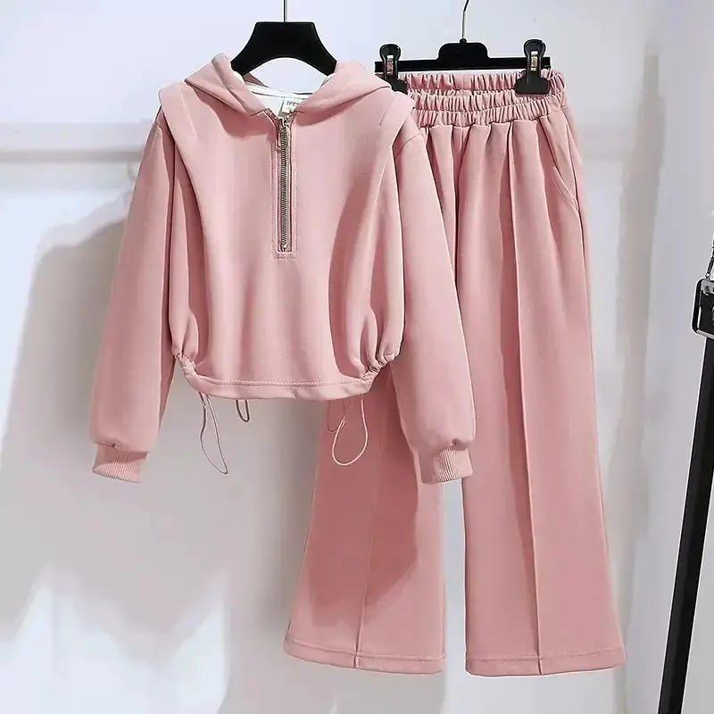 طقم بنطال واسع الساق للفتيات على الطراز الكوري مكون من قطعتين - بنطال مريح للرياضات والترفيه في الخريف للأطفال