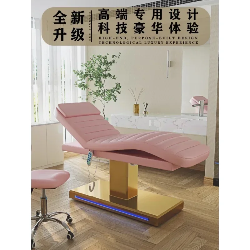 Lit de beauté électrique rotatif en plastique, lit de massage, levage d'oreille, broderie de tatouage