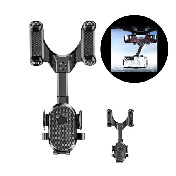 Car Rearview Mirror Phone Holder 360° Rotating Retractable Clip Foldable Mount GPS Support Universal Car Mobile Phone Stand