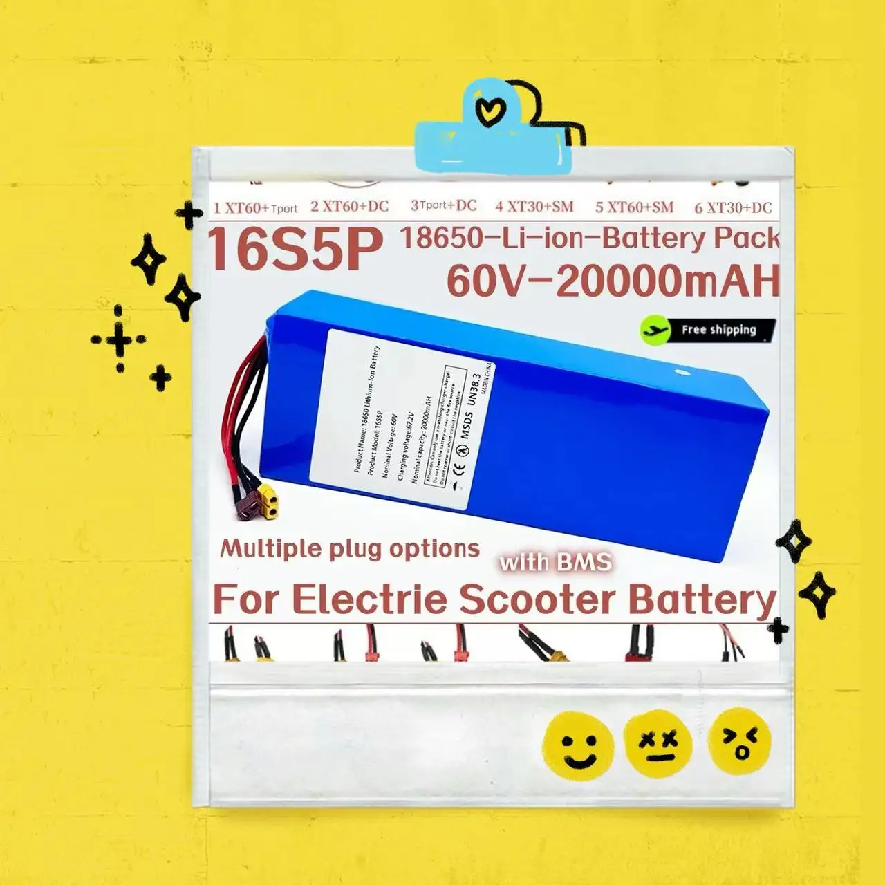 

16s5p 60v 20000mAH 18650 battery Lithium Battery Pack with BMS for Motorcycle, scooter, Bicycle 2000W Motor 2025