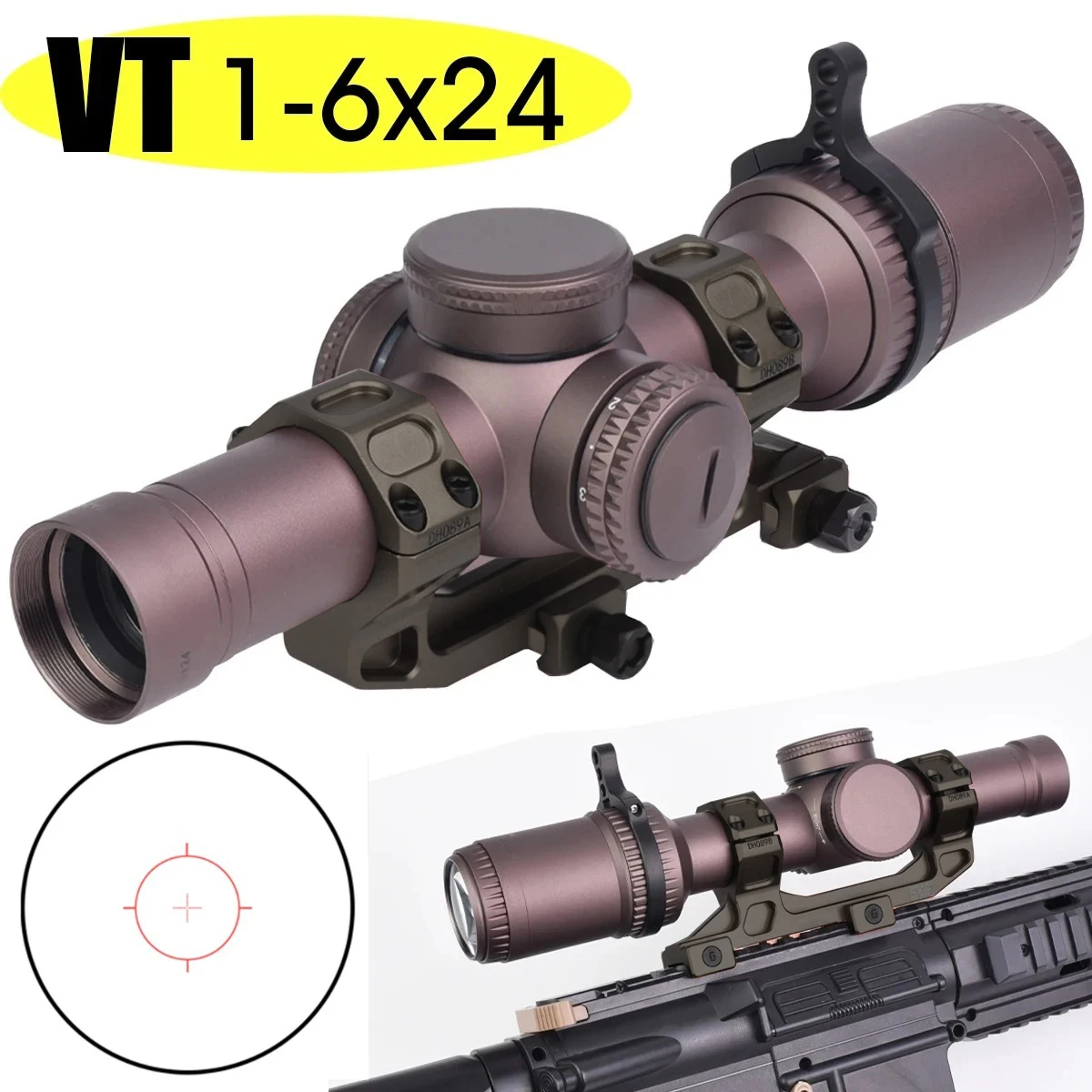 Tactical VT 1-6x24 2nd Generation Sight PTCAG Red Light Illumination Cross Shaped Optics High-definition Anti-seismic Riflescope