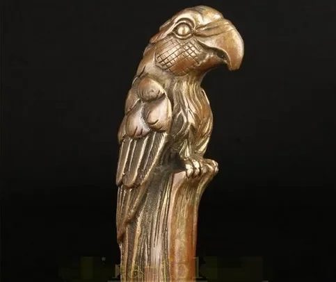 bronze Pure Copper Brass Grandpa Good Lucky BRONZE PARROT CANE WALKING STICK HEAD DECORATION CARVING