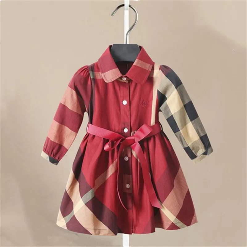 2023 Spring Girl Fashion Plaid Cotton Long Sleeve Princess Party Dresses Kids Clothing 1-6 Years European Style A-line Dress