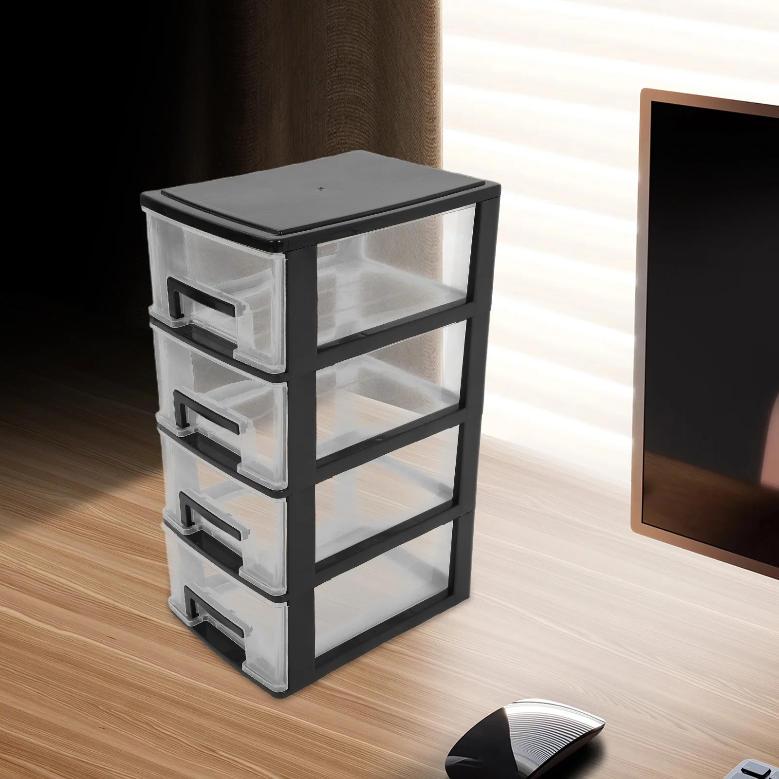 서랍형 보관 상자 사무실 연구실 데스크탑 잡화 홀더용 4층 플라스틱 정리함 투명 흰색