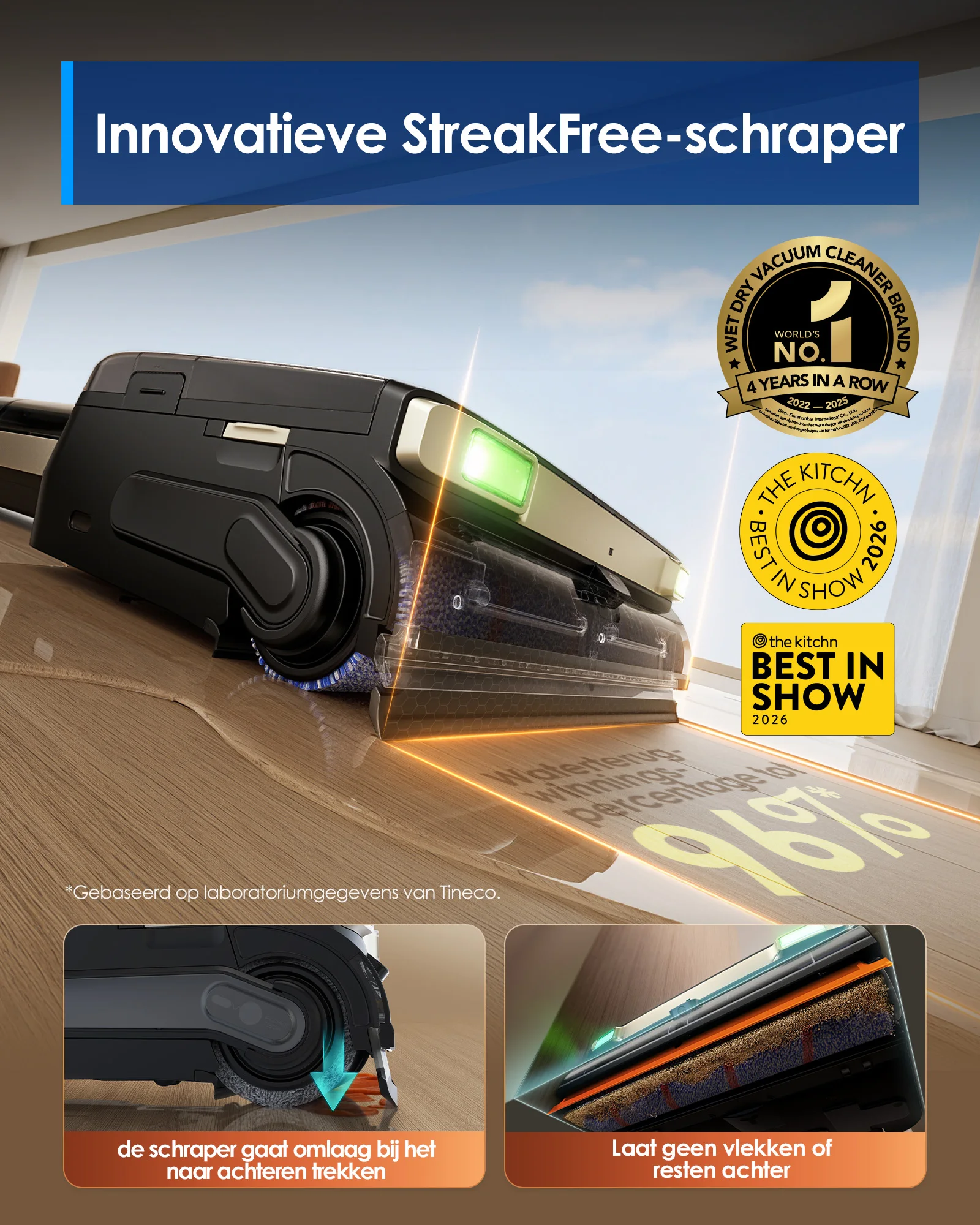 Tineco Floor ONE S9 Master nat-droog stofzuiger StreakFree Puller ThermoBlast Tech Hot Water Wipe