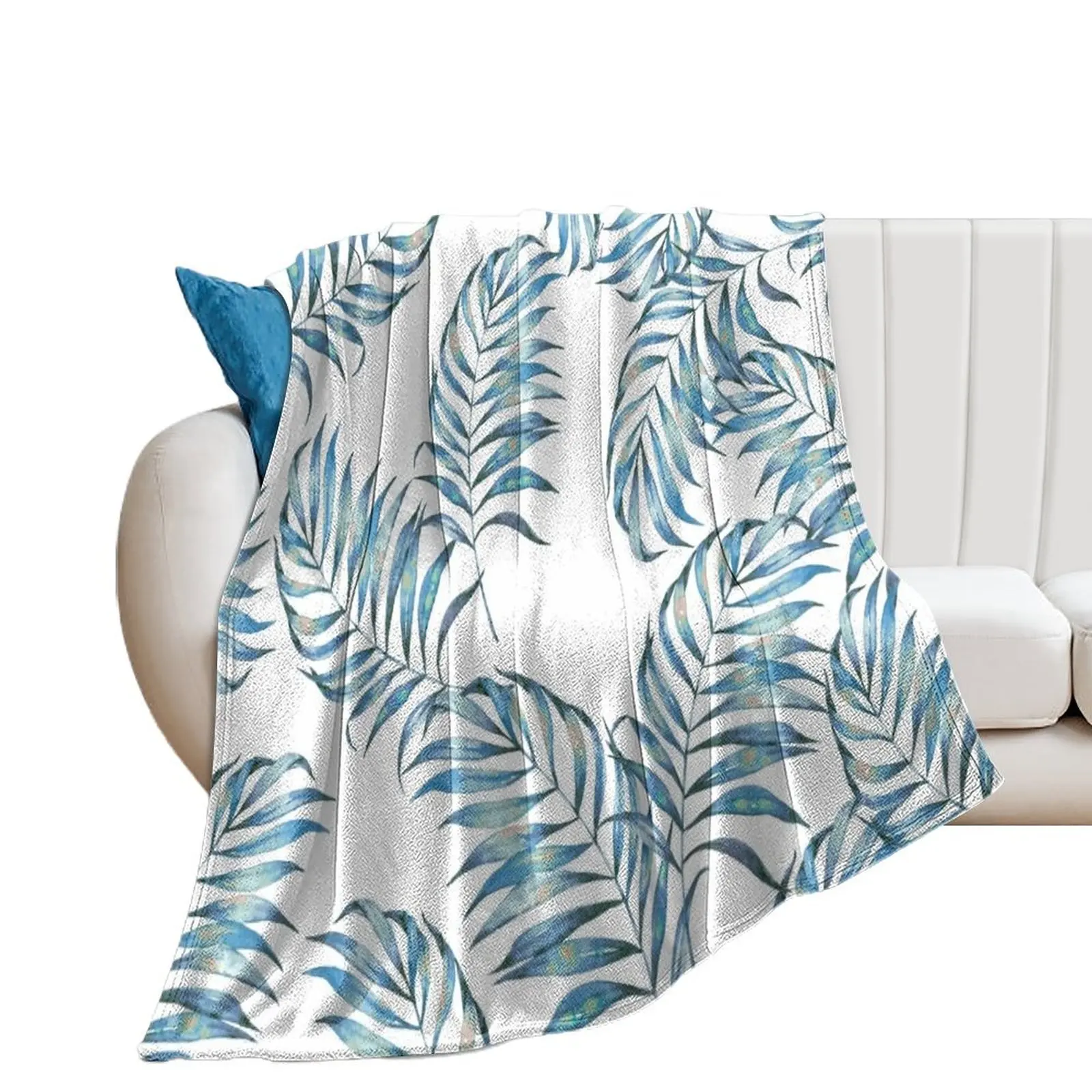 

Blue Leaves Throw Blanket For Decorative Sofa decorative Flannels Shaggy Blankets