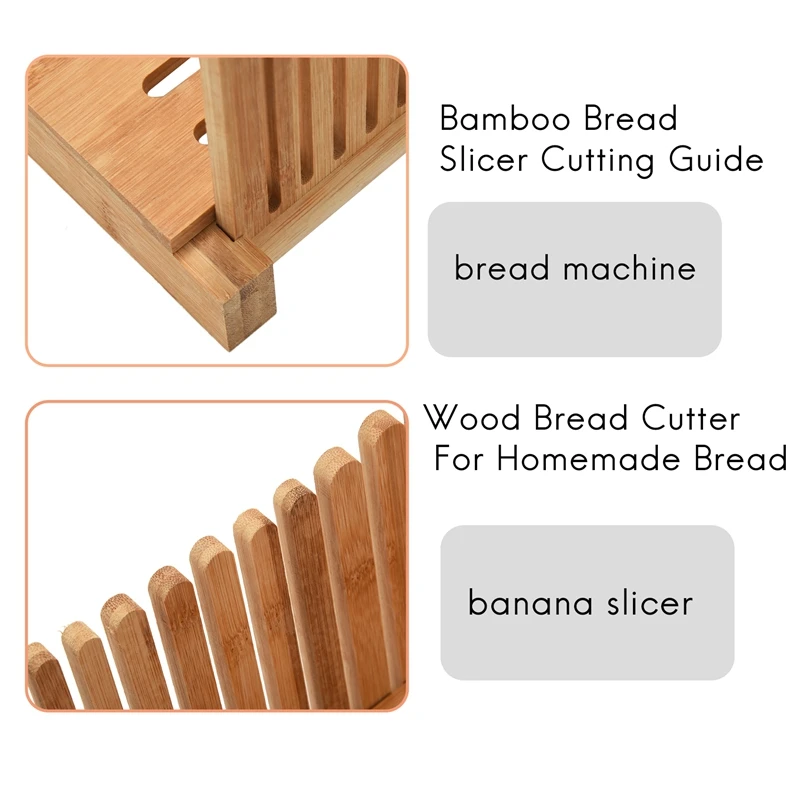 Bamboo Bread Slicer Cutting Guide - Wood Bread Cutter For Homemade Bread, Loaf Cakes, Bagels Foldable And Compact With Crumbs Tr