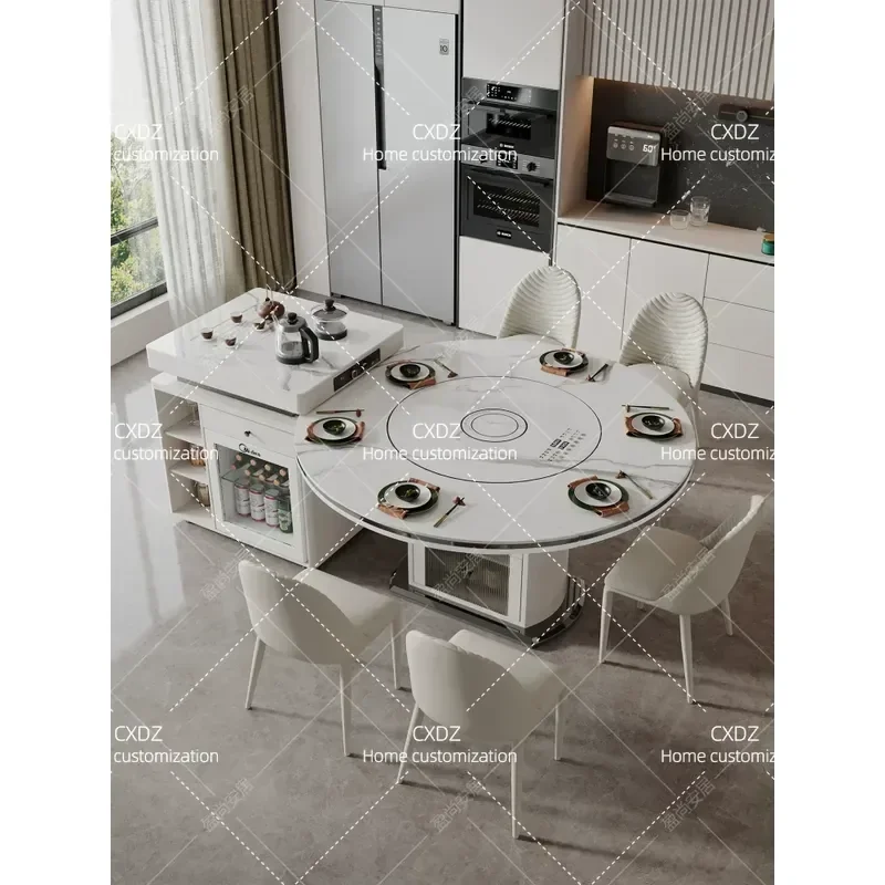 Rock Slab Island Dining Table Integrated Household Light Luxury Small Apartment Multi Functional Telescopic Square And Round