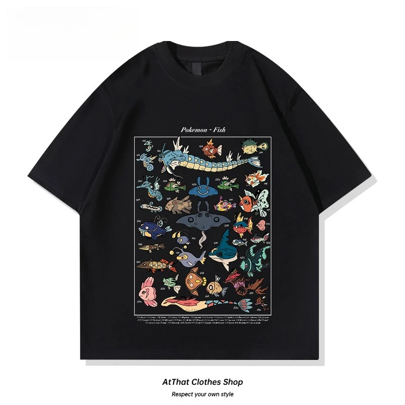 Men/Women/Kids Pokemon Water Type Fish Species Collection Graphic T-Shirt 2026 Summer Cotton Matching Family Tee Streetwear Tops