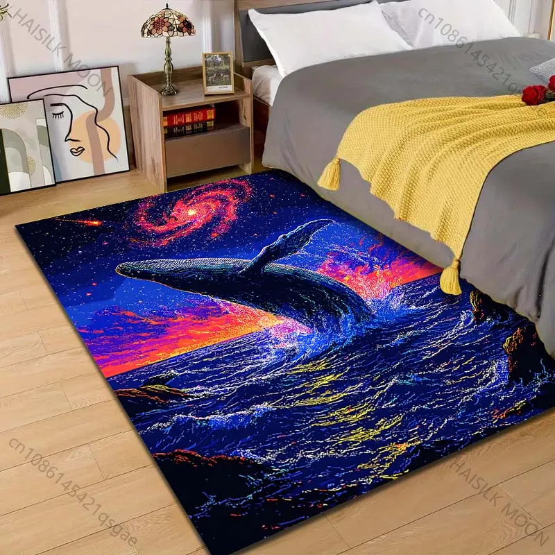 1PC Whale leaping under starry galaxy Print Carpet Rug for Living Room Bedroom Sofa Doormat Home Decor Non-slip Floor Mat