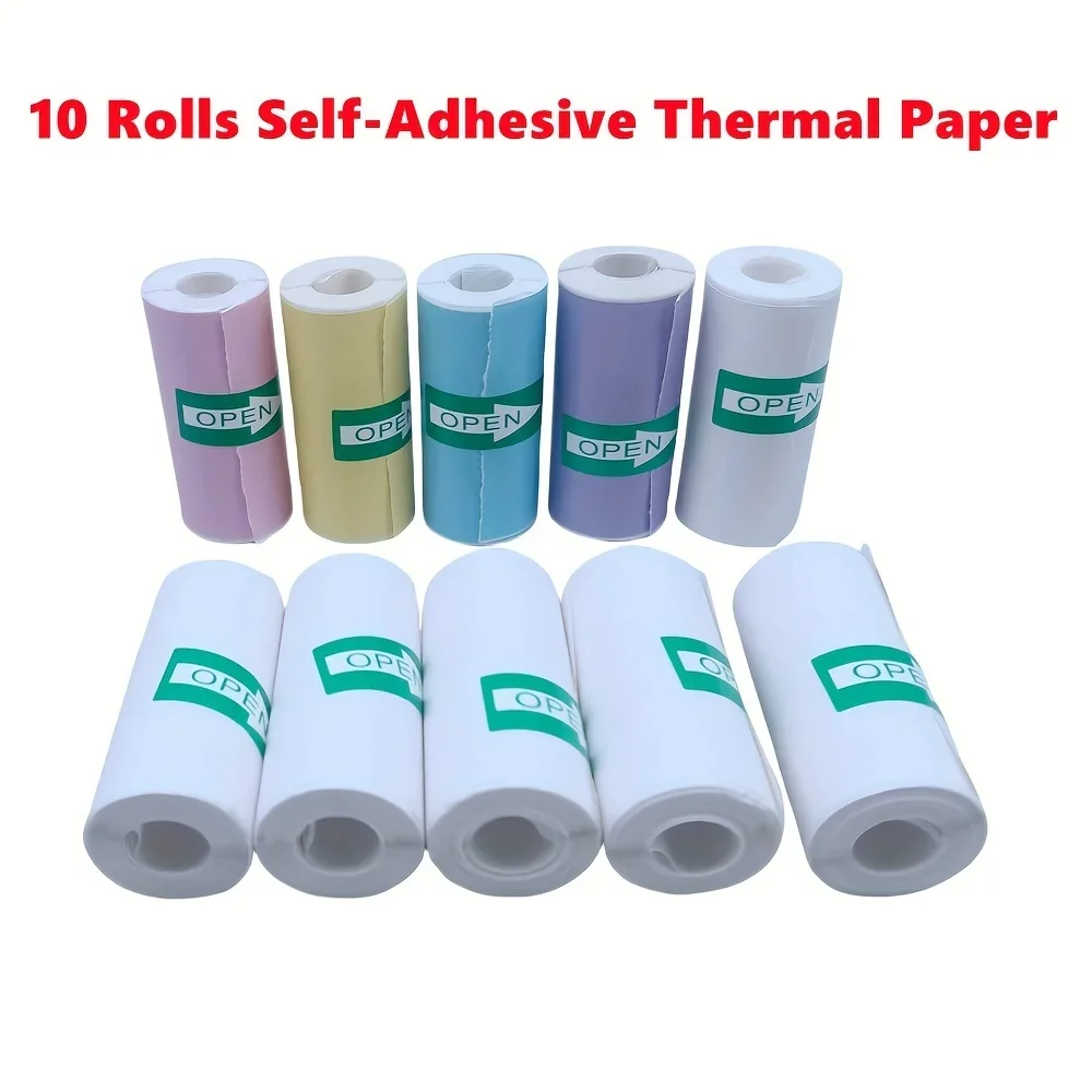 10 لفات من ورق الملصقات الحرارية الملون عبوات ذاتية اللصق للطابعات الصغيرة وملصقات الكاميرا، خالية من البقايا لسجل القصاصات