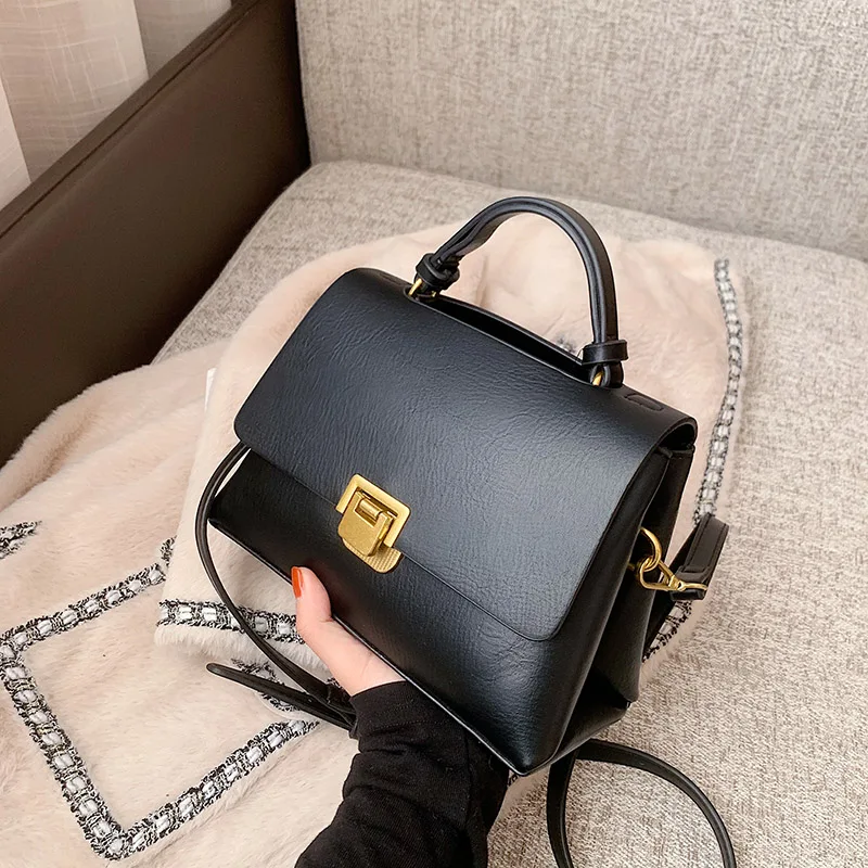 

New Women's Shoulder Bag Handbag Messenger Bag Preppy Style Female Bag Vintage Envelope Bag Small Briefcase Black Pu Leather Bag