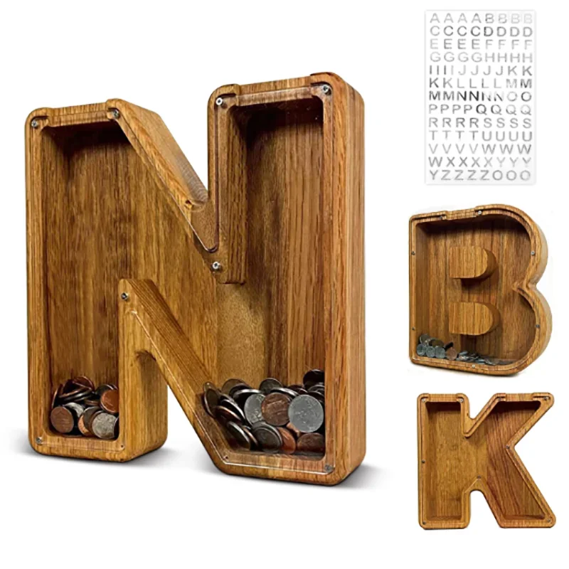 

Twenty-six English Alphabet Moneybox Coin Money Piggy Bank Wooden Letter Saving Box Desktop Ornament Decor Crafts For Cash box