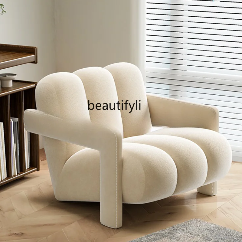 

Cream Style Single Leisure Chair Designer Lazy Lambswool Living Room Balcony Couch