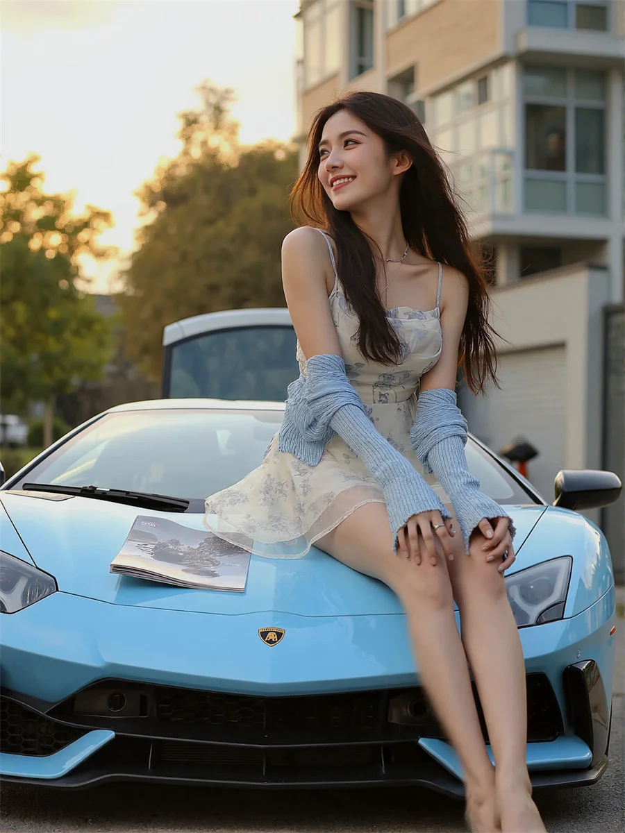 Mini robes florales en mousseline de soie bleu ciel pour femmes, Double couche, Patchwork, haut évasé, artistique, légère, Unique, Chic, été