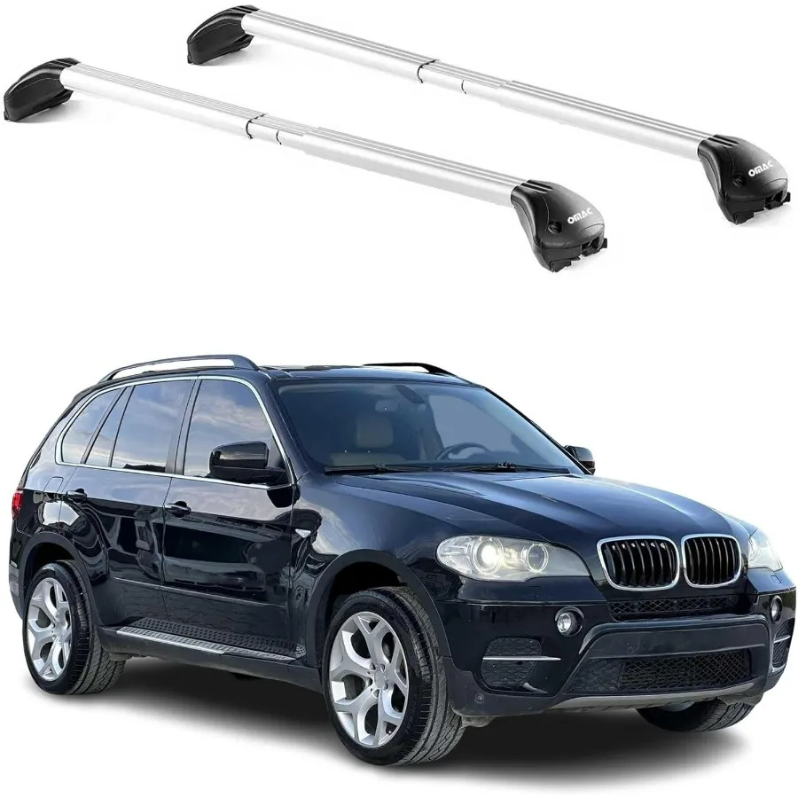 Roof Rack Cross Bars for BMW X5 E53 E70 2000-2013 Heavy Duty Telescopic 220Lbs Aluminium Silver 2Pcs fits Cargo Carriers Kayak C