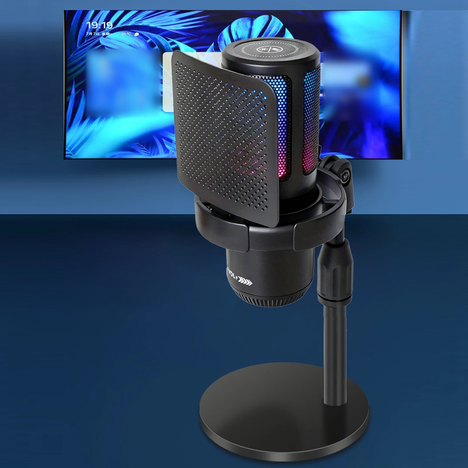 Gaming USB Microphone RBG Condenser Mic with Quick Mute Desktop Stand  Filter RGB Indicator Shock Mount Rotate Gain Buttons