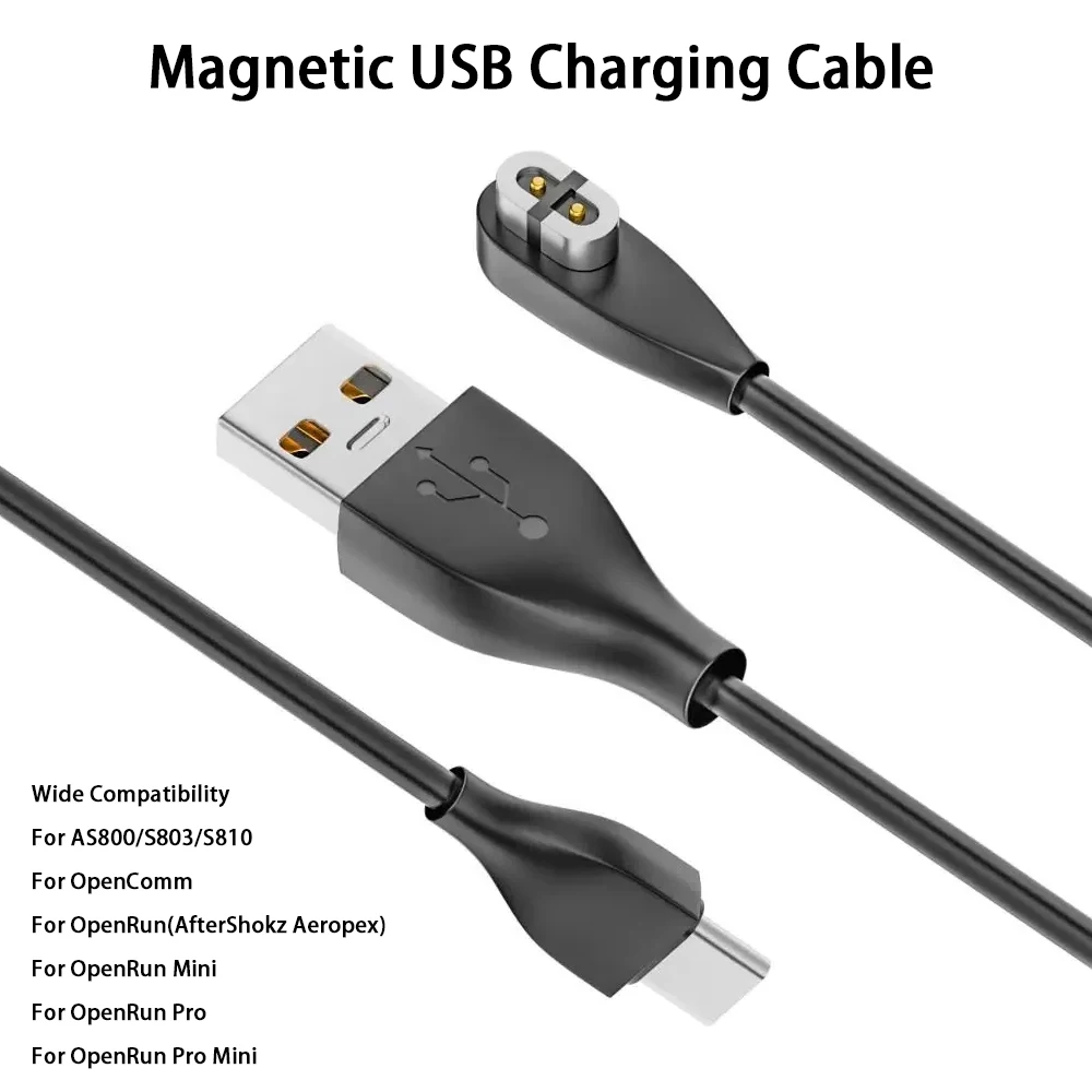 Magnetic USB Charging Cable 100cm Overload Protection Bone Conduction Headphone Charger Cord For AfterShokz Aeropex AS800 AS803