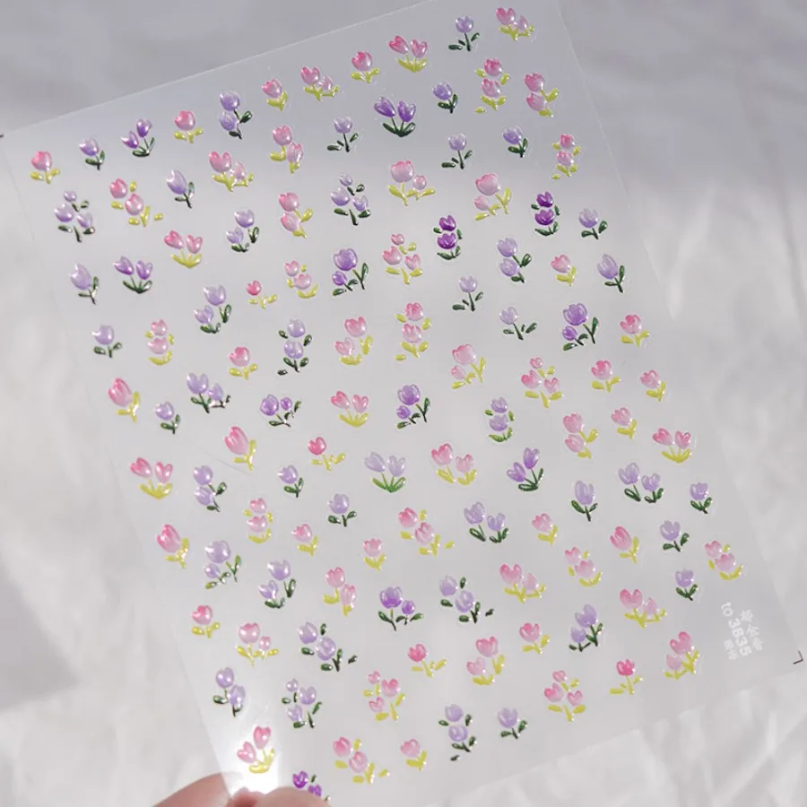 Pegatinas decorativas para uñas, 1 piezas, 5D, Kawaii, gelatina, tulipán, Concha, purpurina, margaritas, flor, calcomanías adhesivas, accesorios DIY