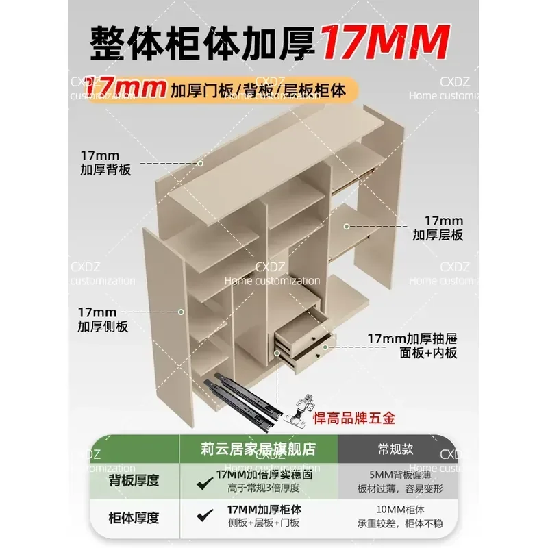 Solid Wood Wardrobe Bedroom Free Combination Cabinet Home Custom Light Luxury Storage Locker Cream Style Closet Furniture
