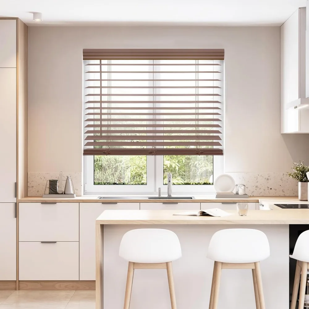 

Аккумуляторная жалюзи из искусственного дерева темного дуба 33 дюйма x 48 дюймов для легкого покрытия окон