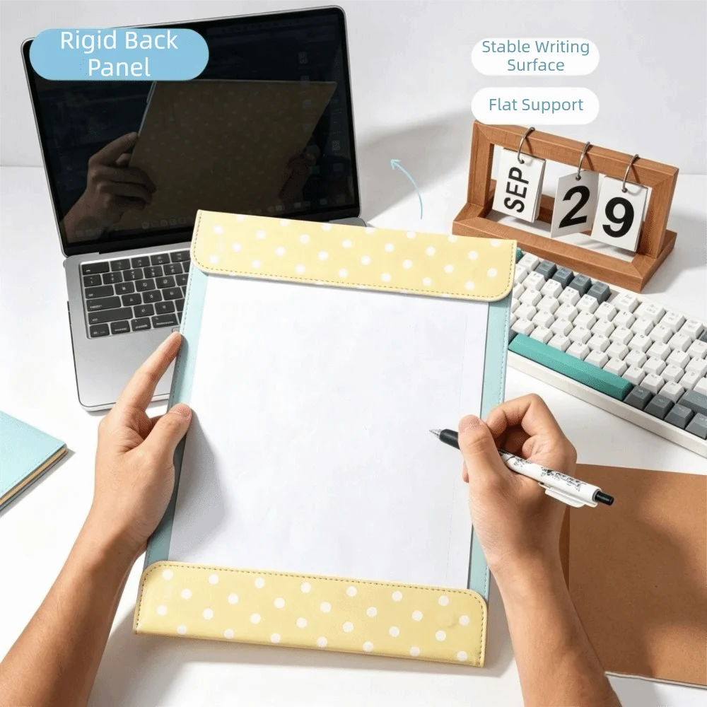 Stylish A4 Magnetic Clipboard Folder PU Leather Contrast-Color Paper Organizer Widened Soft Touch Folder Daily Use