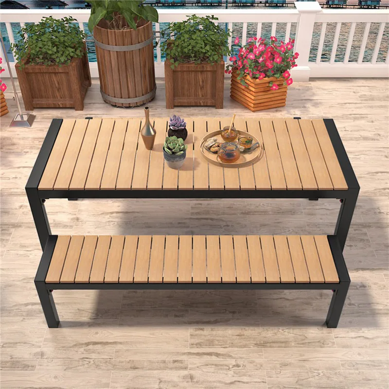 

wrought iron outdoor dining table and chair combination, villa garden rectangular outdoor table