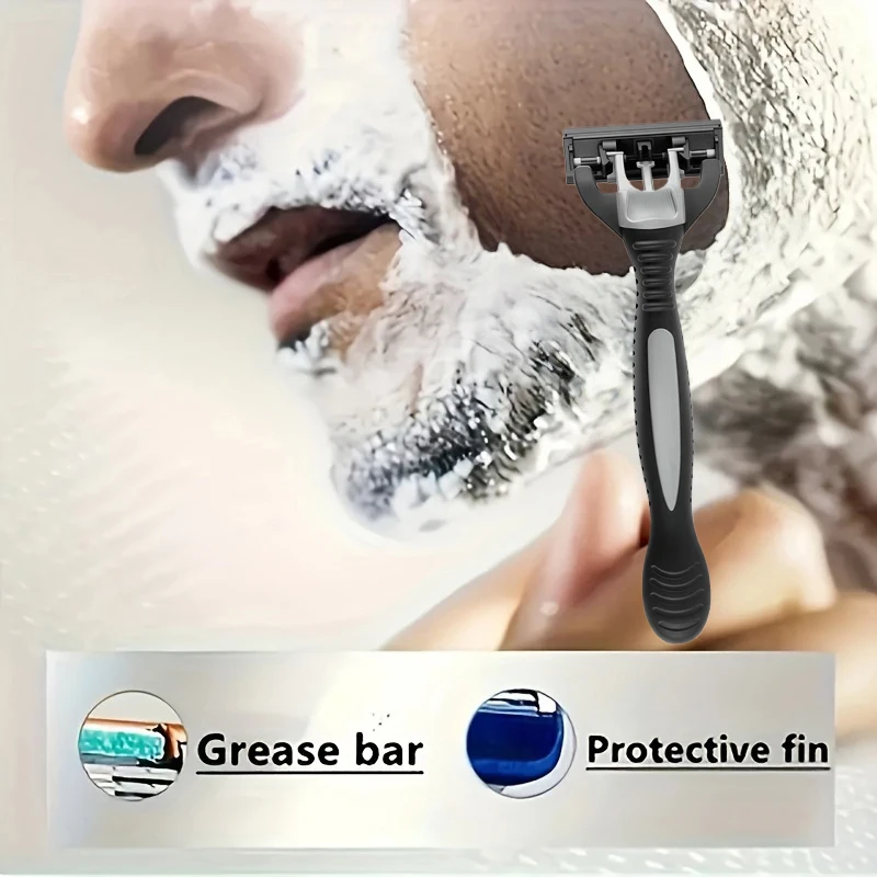 ماكينة حلاقة آمنة للرجال، ماكينة حلاقة يدوية من الفولاذ المقاوم للصدأ مكونة من 3 طبقات، أداة إزالة الشعر قابلة للاستبدال #4